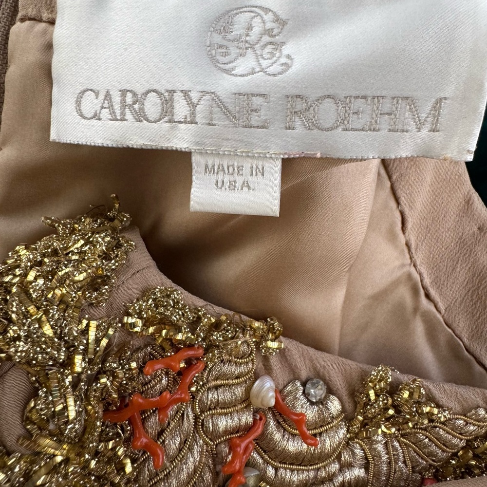 Vintage Carolyne Roehm Hand beaded Beige Dress with Coral and shell details - Picture 3 of 3